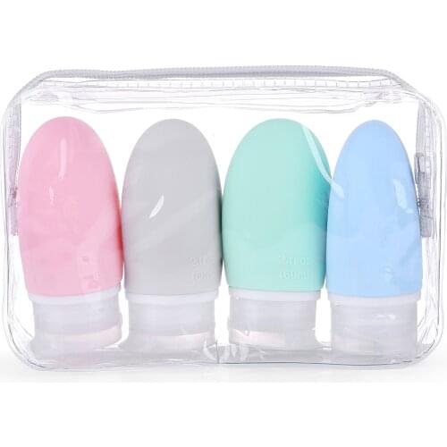4pcs Shampoo Bottle Soft Silicone Travel Set Portable Extrusion Empty Container For Cosmetics Repeatable Filling For Traveling
