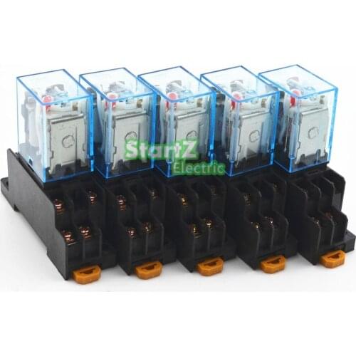 5Pcs Relay LY2NJ 12V DC Small relay 10A 8PIN Coil DPDT With Socket Base