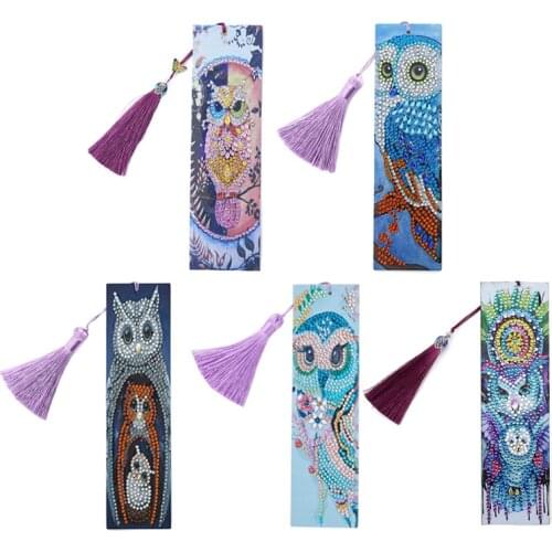 5D Diamond Painting Bookmarks Animal Leather Tassel Bookmark DIY Special Shaped Diamond Arts Craft For Birthday Gift To Friend