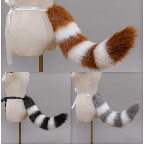 60CM Long Fox Tail Cosplay Adult Kids Anime Plush Cosplay Props Animal Ears Bandana Long Tail Halloween Costume Party Gift