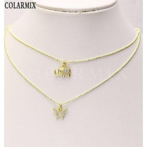 8 Strand Zirconia Butterfly &elephant charms necklace jewelry accessories Slim chain necklace for women New design 8223