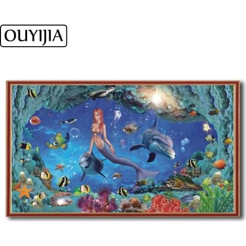 OUYIJIA Oil 5D DIY Mermaid Fish Diamond Painting Beauty Embroidery Diamond Cross Stitch Rhinestone Mosaic Siren Home Decoration
