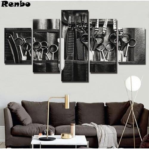 Diamond Painting 5pcs/set diy diamond embroidery Black and white hairdressing tools Home Decoration rhinestone mosaic pictures