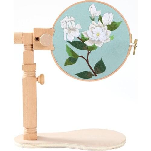 Wooden Embroidery Lap Frame Round Stand Adjustable Cross Stitch Rack Desktop Embroidery Frame Durable For Learner Universal
