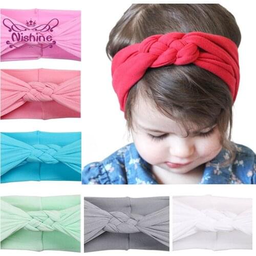 Nishine Children Cross Knot Nylon Stockings Headband Newborn Infant Solid Color Wide Hairband Kid Headwear Accessories