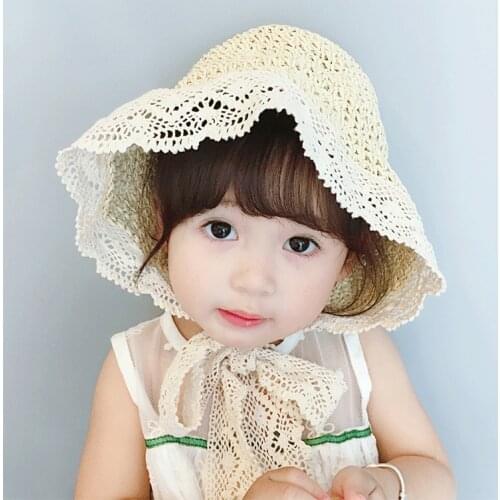 Newborn Baby Sun Hats Lovely Hats with Lace and Ribbon Girl baby Hats Sun-shading Big-edge Baby Straw Hat
