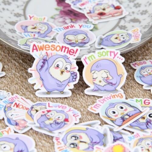 40pcs Cute Purple Owl Animals Expression Waterproof Scrapbooking DIY Craft Sticker Pack Photo Albums Deco