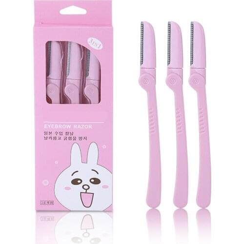 Eldridge 3Pcs/Set Pink Eyebrow Trimmer Armpit Hair Razor Beauty Face Eyebrow Shaver Stainless Steel Blades Makeup Tools