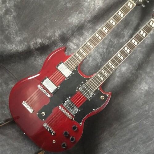 Electric Guitar, Double Head, High Quality, Red Wine, 12 String + 6 String, Silver Hardware