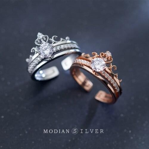Modian Free Size Ring for Women Dazzling AAA Zircon Sterling Silver 925 Crown Ring Luxury Wedding Engagement Gift Fine Jewelry