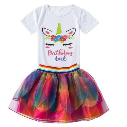LUCKKIDS Unicorn Rainbow Vestido Girls Tutu Dress Kids Summer Princess Birthday Party Dress Fancy Unicorn Costume
