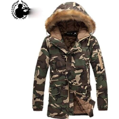 Mens Long Winter Camouflage Jacket Fur Hooded Down 2020 Outwear Thick Military Style Parkas Male Big Coats Army Green Camo 3XL