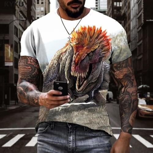 KYKU Brand Dinosaur T shirt Men Animal Tshirts Casual Ferocious T-shirts 3d War Shirt Print Short Sleeve Punk Rock New