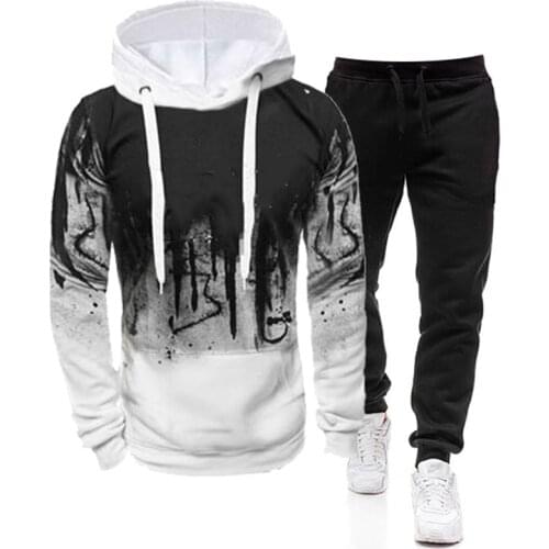 2021 Autumn Casual Tracksuit Mens Clothing Two Pieces Sets Hoodies+Long Pants Male Suits Sweatshirt Outfit Hooded Sportswear