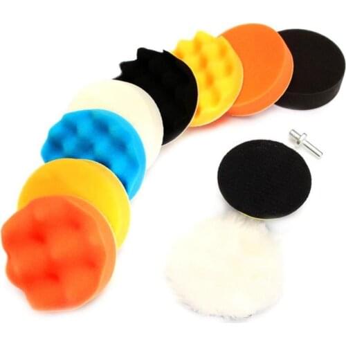 11Pcs Sponge Buffing Polishing Waxing Pad Kit for Car Polisher Buffer with Drill Adapter 3", 5", 6", 7"