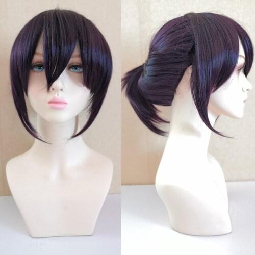 Noragami Yato Short Purple Mixed Braided Cosplay Hair Heat Resistant Cosplay Costume Wigs + Wig Cap