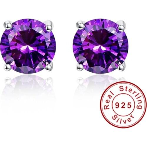 New 4.6g 925 Silver Trendy Earrings Wedding Set Amethyst Purple Pierced Earrings Ear Studs for Wedding Engagement Party