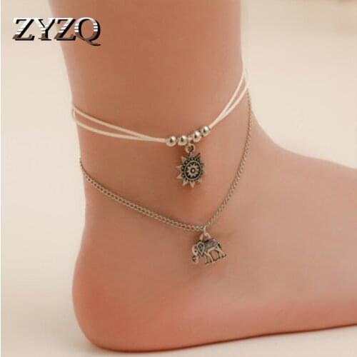 ZYZQ Hot Selling Vintage Anklets Lovely Sunflower Elephant Shaped Pendant Accessories Jewelry Anklets Wholesale Lots&Bulk Gadget