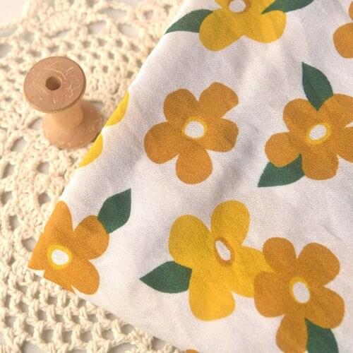 Pastoral Turmeric Flowers Hemp fabric For summer top jumpsuit long skirt clothing Material