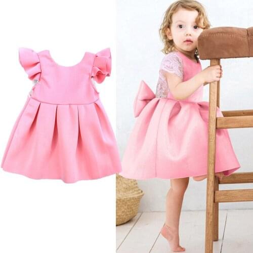 Dress For Baby Girl Pink Infant Party Dress Bow-knot Princess Dress Baby Pink Wedding Gowns