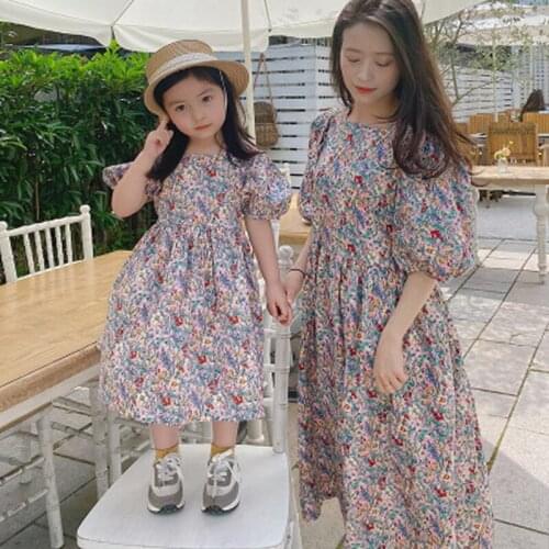 Floral Mother Daughter Dresses Summer Loose Long Dress Women Girls Family Matching Outfits Family Clothes Vestido Madre
