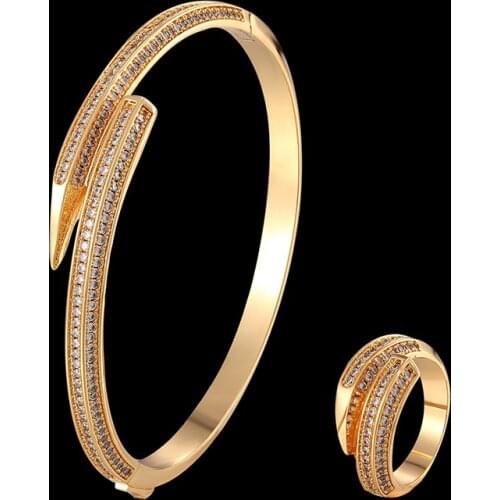 Simple pencil-shaped Bangle and rings Womens jewelry set Popular jewelry accessories with full zirconium micro inlays best gift