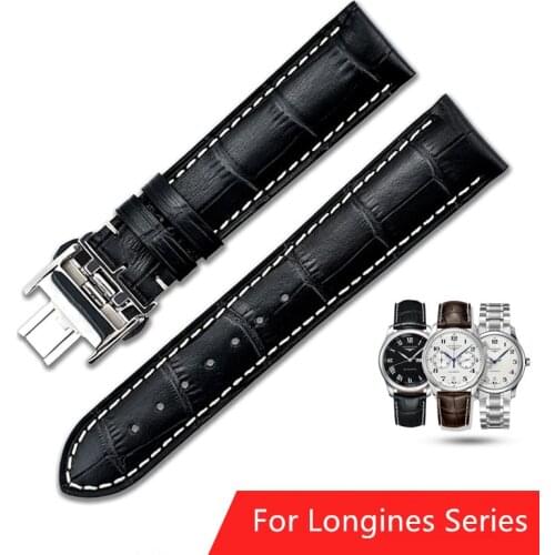 Calf Genuine Watch Band Cow Leather Watch Strap for Longines Series Replacement Accessories Wristband Belt Leather Watch Strap