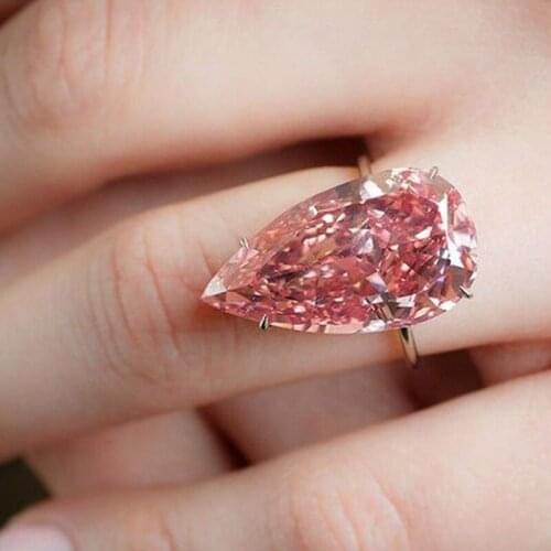 MENGYI Fashion Luxury Water Drop Pink Zircon Elegant Rose Gold Ring Womens Valentines Day Gift Party Jewelry