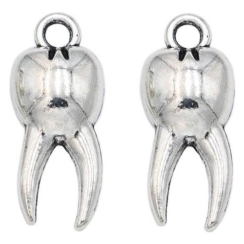 Tibetan Silver Plated Tooth Charms Pendants for Jewelry Making Bracelet Earrings DIY Handmade Craft 20x8mm