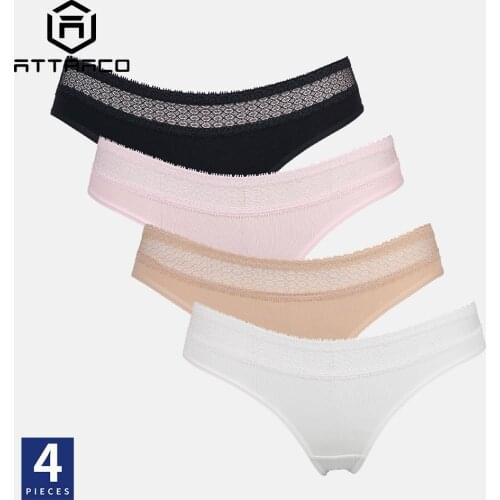 ATTRACO Womens Panties Underwear Cotton Thongs Tangas G String Sexy Bikini Lingerie 4 Pack Soft Hollow Out Seamless