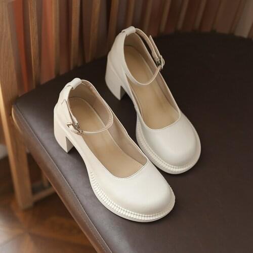 2021 Mary Janes Round Toe Soft Genuine Leather Women Pumps Shoes Spring/Autumn Basic Female Fashion Comfortable Size 34-42