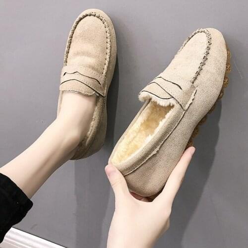 Winter Women Shoes Flats Loafers Short Flock Inside Sewing Slip-On Casual Ladies Non-Slip Bottom Warm Female Comfortable Fashion