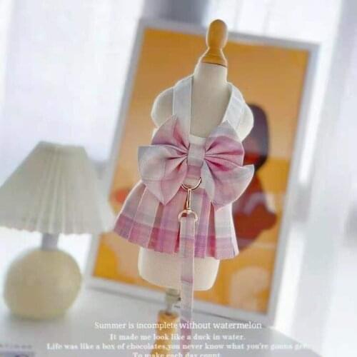 Cute Pet Dog Cat Harness Skirt with Leash Lovely Cats Princess Clothes Puppy Dog JK Dress Sweet Dog Clothing with Leading Rope