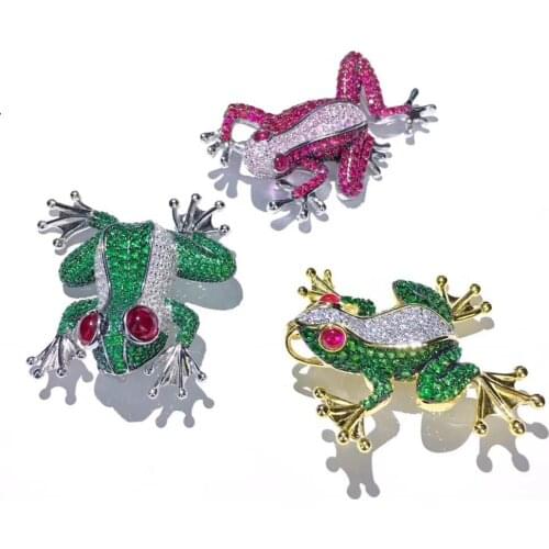 Fine jewelry for men frog brooch pins 925 sterling silver rose red green color free shipping animal brooch pins