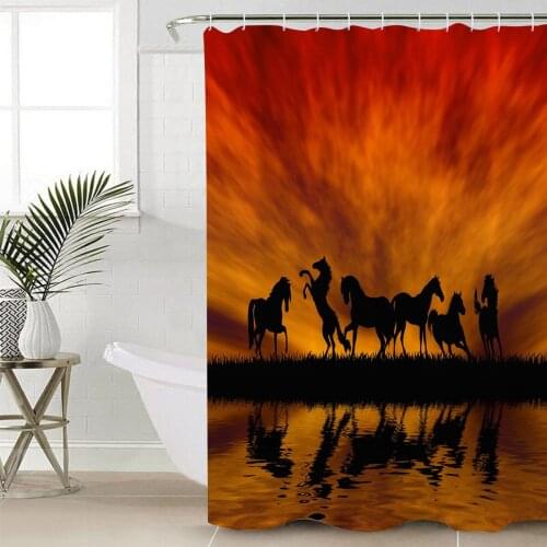 Horses Sunset Lake Scenery Shower Curtain Bathroom Decorative Waterproof Polyester Fabric Curtain for Bathroom