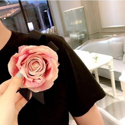 Korean Cloth Art Big Fabric Flower Bow Brooch Jewelry Lapel Pin Dress Shirt Suit Cute Corsage for Head Bag Hat Women Accessories