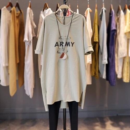 2021 Spring Medium T-shirt Dress Womens Leisure Art Large Plus Size Hole Versatile Thin Cotton Harajuku Vintage Korean Tops Hot