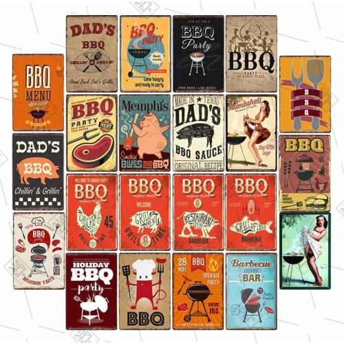 DADS BBQ Tin Signs Vintage Metal Plaques Wall Poster Decorative Plates Bar Decoration Farmhouse Decor 20x30cm