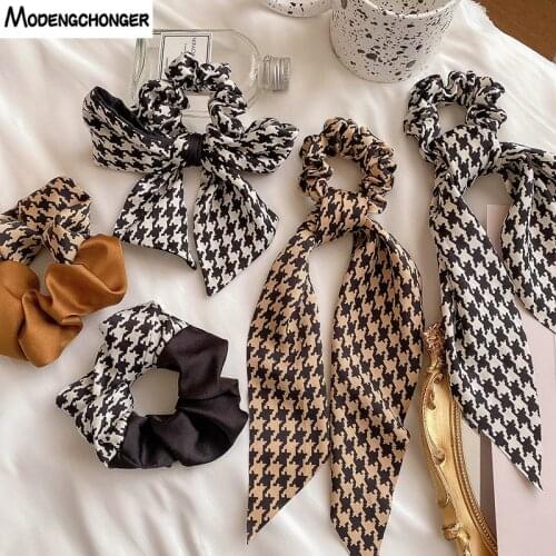 1PC New Streamers Elastic Hair Bows Fashion Ribbon For Girls HairBands Scrunchies Horsetail Tie Plaid Hair Ties Hair Accessories