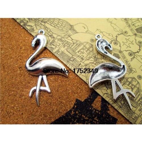10pcs--Crane charms, Antique silver Crane Bird Charms pendant 25x47mm