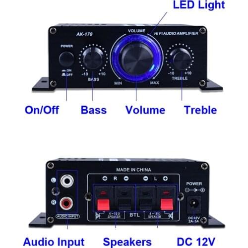 2*50W Audio Power Amplifier Stereo 20W~200W Bass Treble Equalizer HiFi car home theater Class D Digital Mini Music AMP