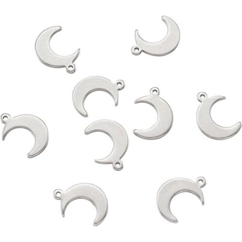 200pcs Moon Pendants Metal Charms for DIY Jewelry Making Necklaces Bracelets Stainless Steel Color 16x11x0.9mm