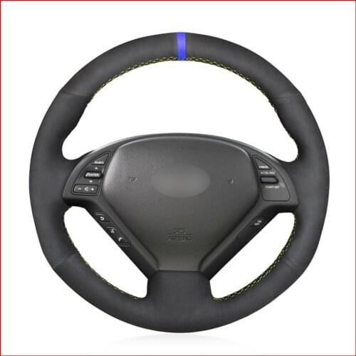 Black Suede Hand Sew Comfortable Soft Steering Wheel Cover for Infiniti G G25 G35 G37 EX EX35 EX37 Q Q40 Q60 QX50 (US) 2014-2018