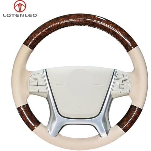 LQTENLEO Wood Grain Beige Genuine Leather Car Steering Wheel Cover For Volvo S80 S80L 2010-2015 XC60 2009-2013 XC70 2011