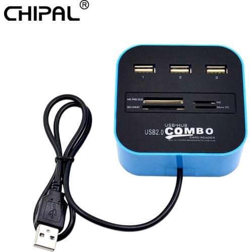 CHIPAL Multi-function Combo Mini USB HUB 3 Ports USB 2.0 Splitter Adapter TF SD M2 MS MMC Card Reader for PC Computer Laptop