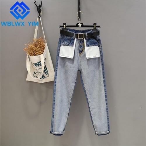 Streetwear Jeans Women High Waist Single Breasted Jeans Plus size Jeans Female Loose Fashion Patchwork Denim Straight Pants