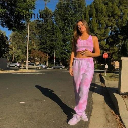 Tie-dye Joggers Suit Two-piece Tracksuit Womens Summer Vest Crop Top Trousers Printing Fashion Casual Women Set Sweatsuit New