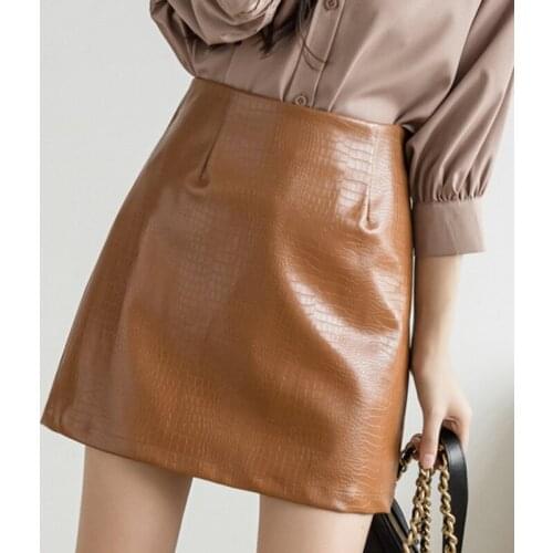 Leather Skirts for Women 2021 Autumn Solid Korean Fashion Clothing Skirts Womens Black Apricot Brown Elegant Skirts Female 1222