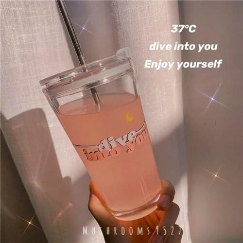 Korean Style Beautiful and Romantic Dive Into Your Dreamland Large-capacity Glass with Straw Lid Love Confession Glass Gift