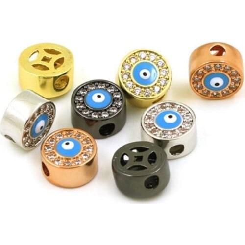 Round eye beads Evil eyes bead clear CZ micro paved double sided CZ Micro pave finding Cubic Zircon CZ space bead